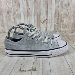 Converse Chuck Taylor All Star Silver Velvet Low Top Sneakers 557990F Womens 7‎